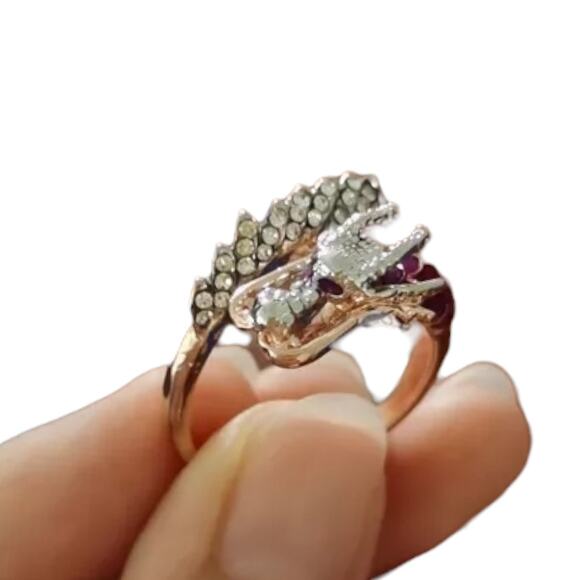 Rose Gold Tone Round Crystal Pink Scaled Dragon Ring Size 8 - Picture 1 of 3